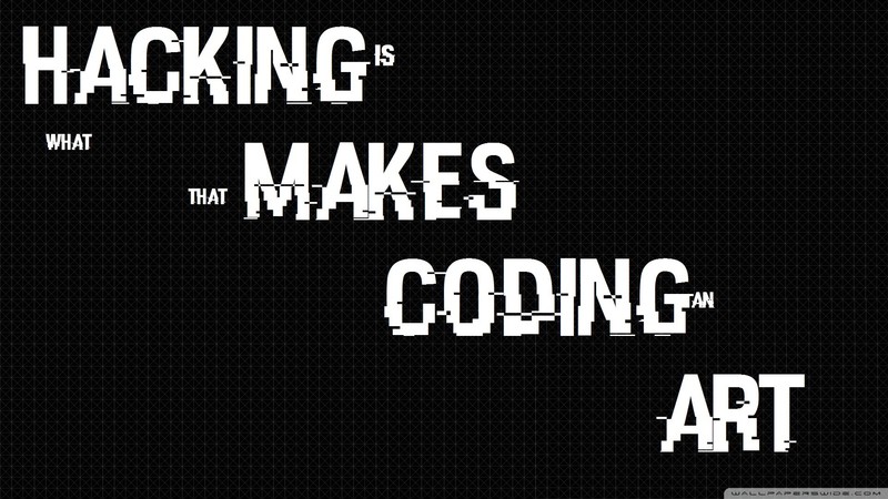 hacking, digital art, typography, monochrome, computer