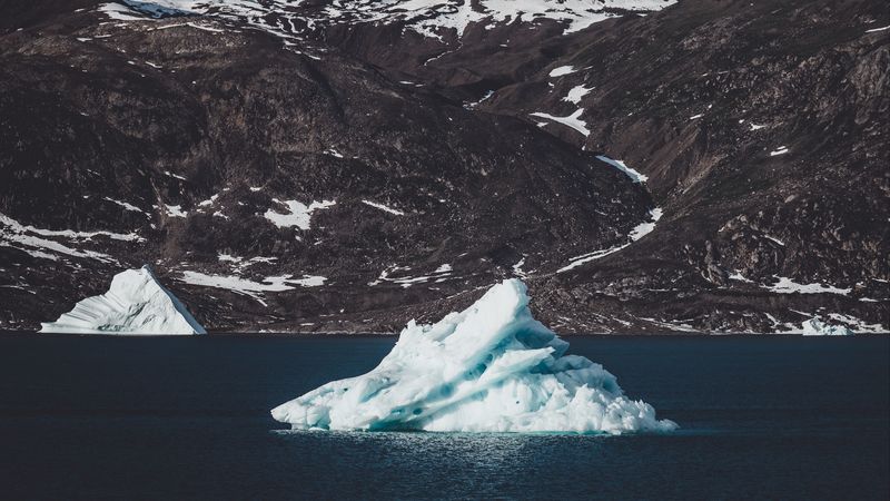 iceberg, floe, lake, mountain, sea, coast, 4k
