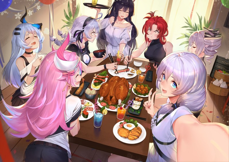 anime, anime girls, digital art, artwork, portrait, 2D, Honkai Impact 3rd, Honkai Impact, Bronya Zaychik, Kiana Kaslana, Murata Himeko, Raiden Mei, Theresa Apocalypse, high angle