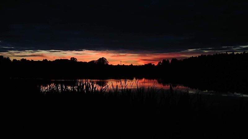 lake, night, sky, water, sunset, reflection, dusk, overcast