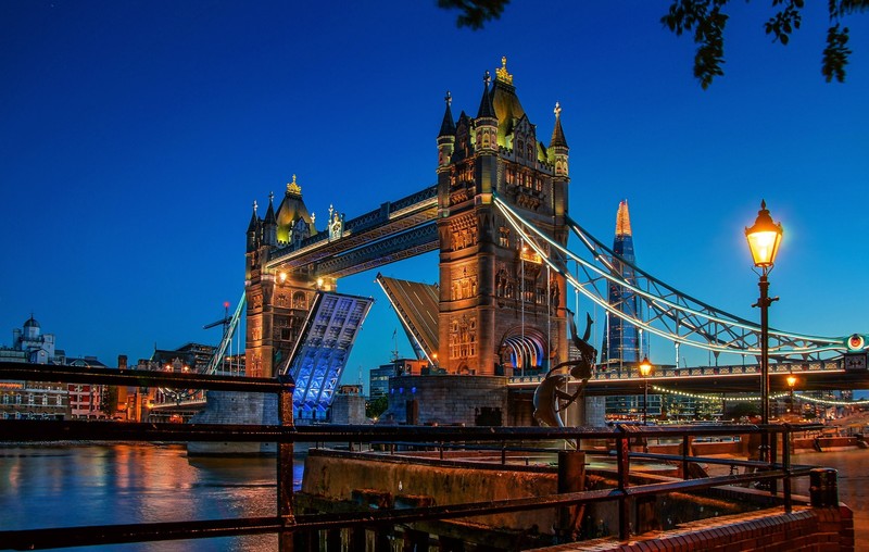 London, bridge, Tower Bridge, city, cityscape, UK, dusk