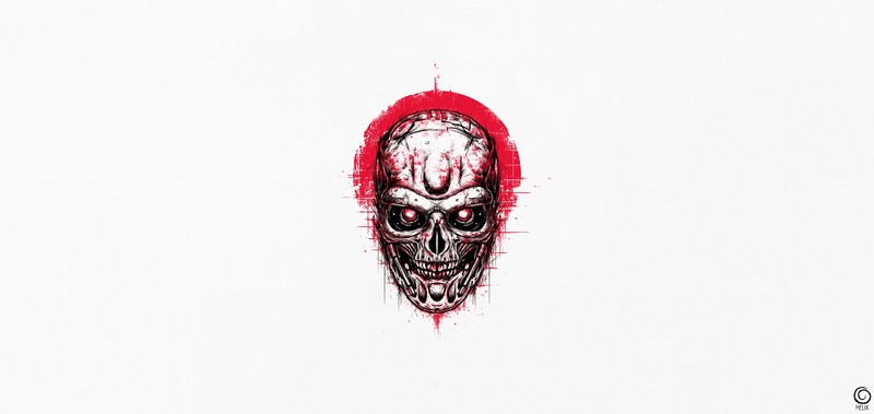 movies, skull, cyborg, Terminator, artwork, white background