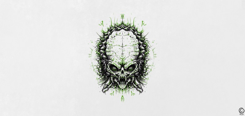 horror, artwork, skull, creature, white background, predator (creature), frontal view