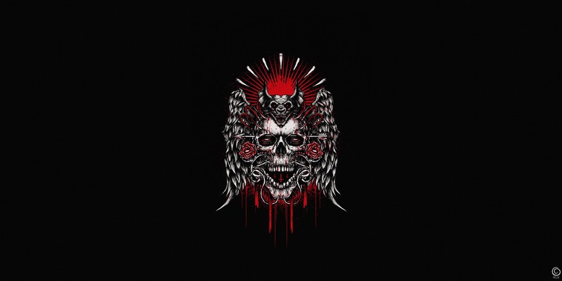 blood, skull, horror, artwork, simple background