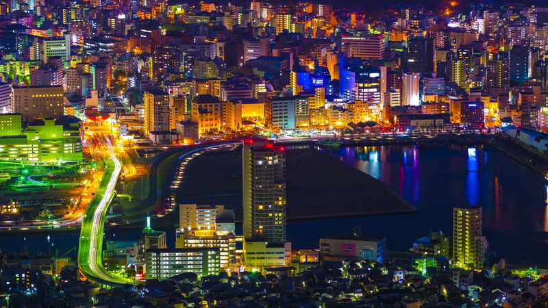 night city, city lights, aerial view, japan, 4k