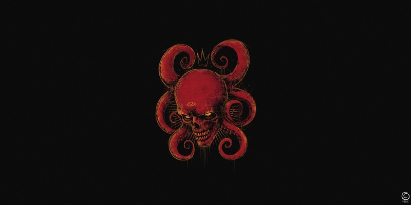 skull, tentacles, artwork, red, simple background, Bogdan Timchenko