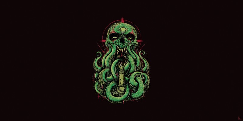 Cthulhu, artwork, creature, horror, simple background