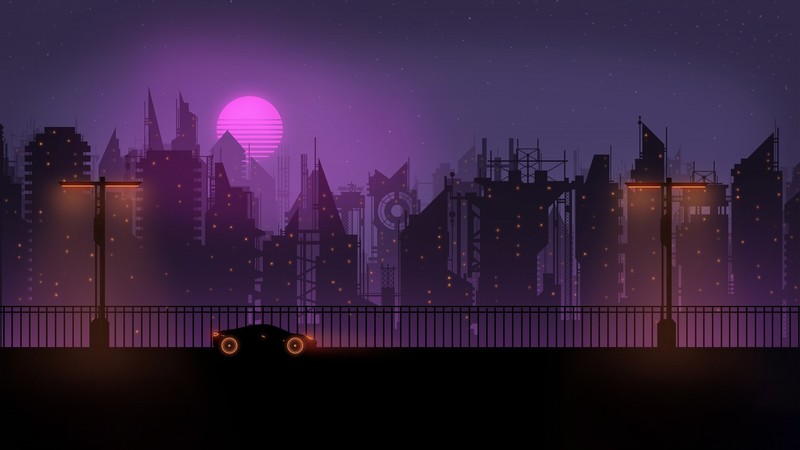 digital art, artwork, city, cityscape, car, vehicle, vaporwave