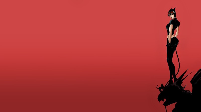 red background, simple background, fantasy girl, fantasy art, Catwoman