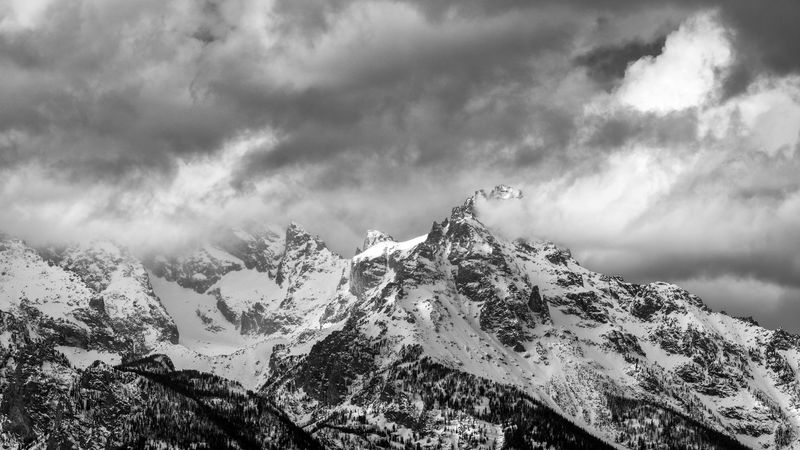 mountain, peak, snowy, clouds, fog, snow, 4k