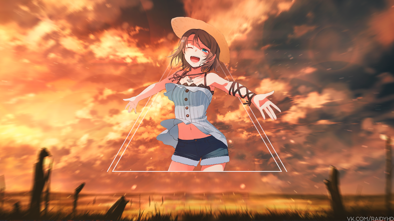 anime girls, anime, picture-in-picture, Watanabe You, Love Live! Sunshine