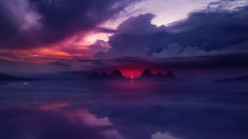 digital, digital art, artwork, Photoshop, Photorealism, photography, photomontage, photo manipulation, landscape, mountains, clouds, sky, skyscape, Sun, sunset, sunrise, dusk, evening, environment, nature