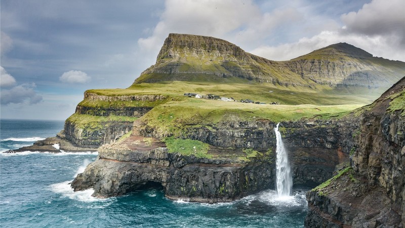 nature, sea, waterfall, hill, hills, landscape