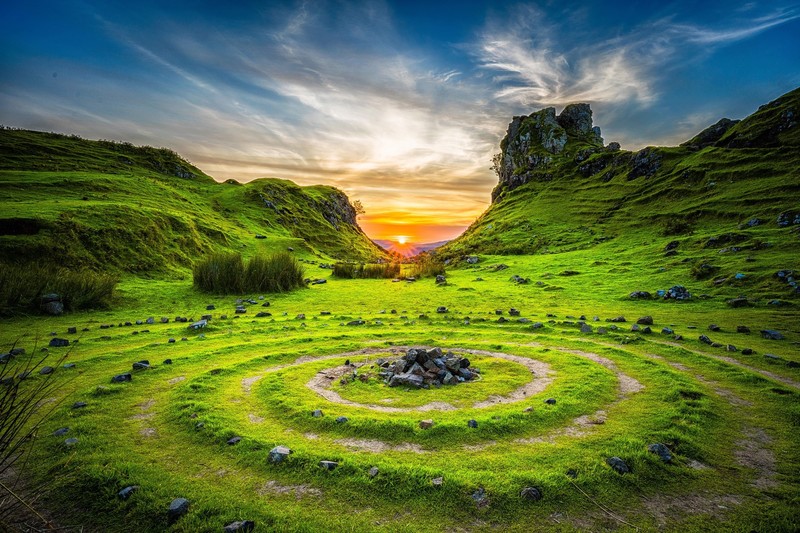 Skye, Scotland, nature, sunset, circle