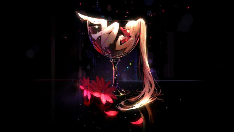 anime, anime girls, glass, blonde, long hair, ASK (artist)