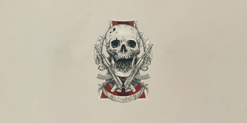 simple background, artwork, skull, weapon, Vlad Gradobyk, frontal view
