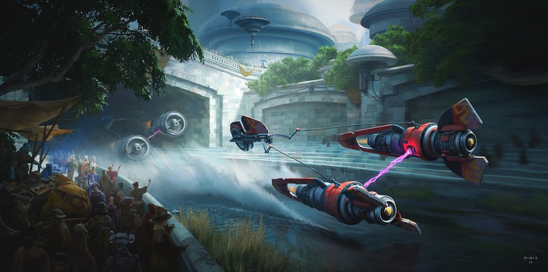Alexander Minze, Podrace, Star Wars, aircraft, canal, crowds