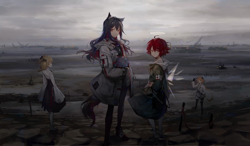 anime, anime girls, digital art, artwork, portrait, Arknights, Texas (Arknights), Exusiai (Arknights), Sora(Arknights), Croissant(Arknights)