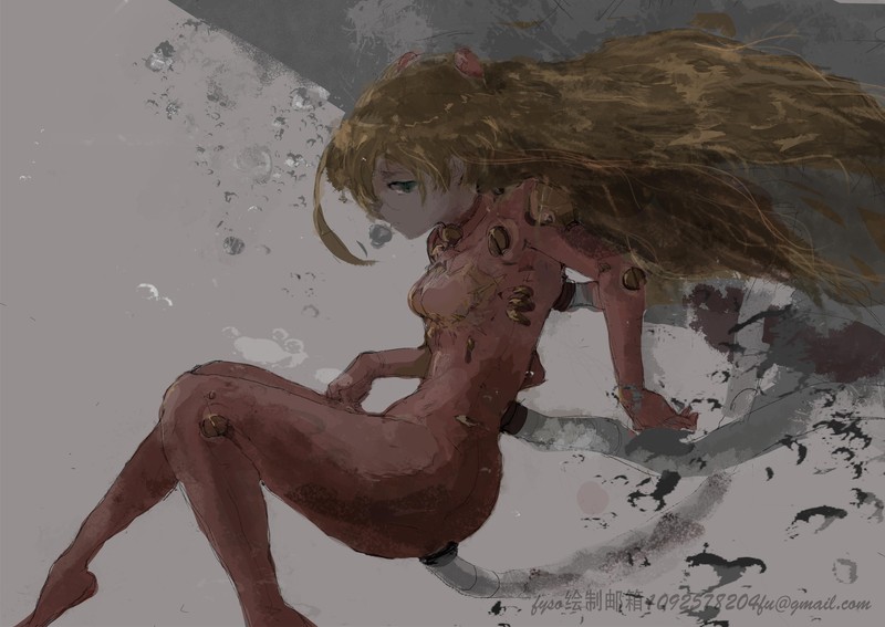 Neon Genesis Evangelion, anime girls, long hair, redhead, green eyes, Asuka Langley Soryu, fan art, digital art, phone camera