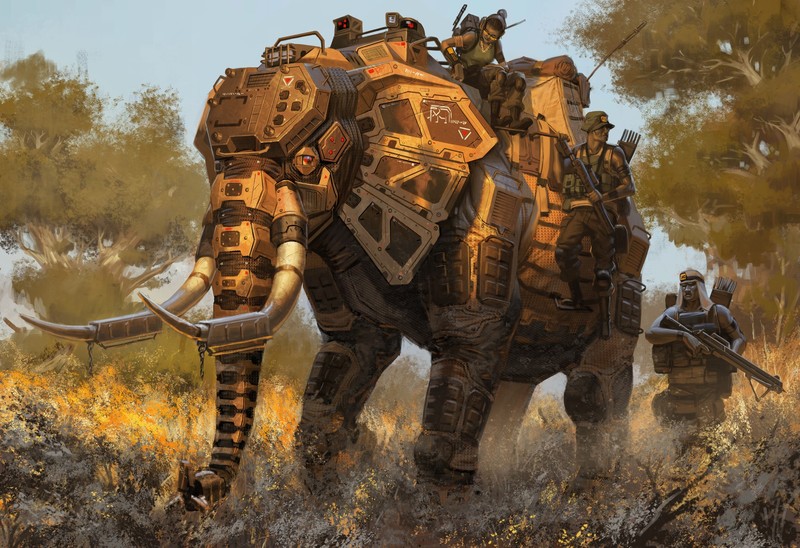 artwork, concept art, digital art, animals, Mech Animals, elephant, science fiction, futuristic