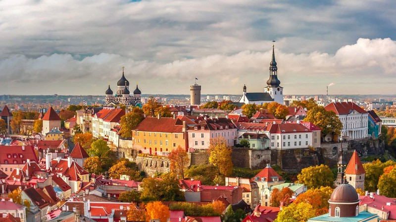 city, cityscape, panorama, Tallin, colorful, far view, tower, vibrant