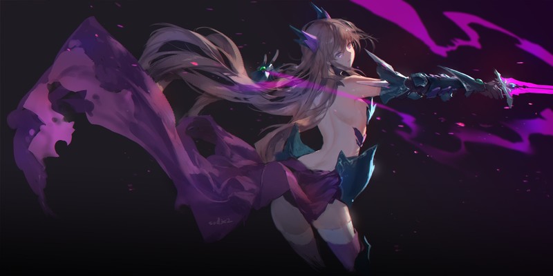 anime, anime girls, digital art, artwork, portrait, swd3e2, simple background, black background, long hair, brunette, sword, 2D