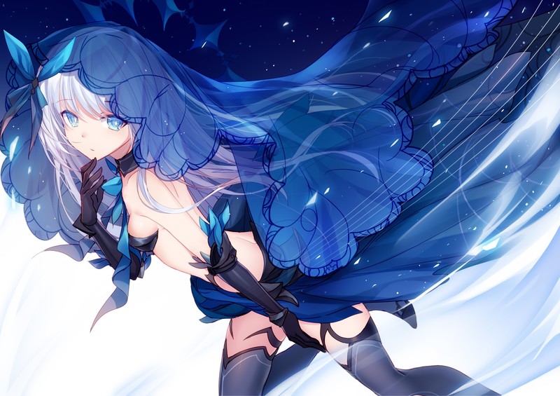 anime, anime girls, digital art, artwork, portrait, Date A Live, Tobiichi Origami, long hair, white hair, 2D, blue eyes, boobs, small boobs, space, bare shoulders
