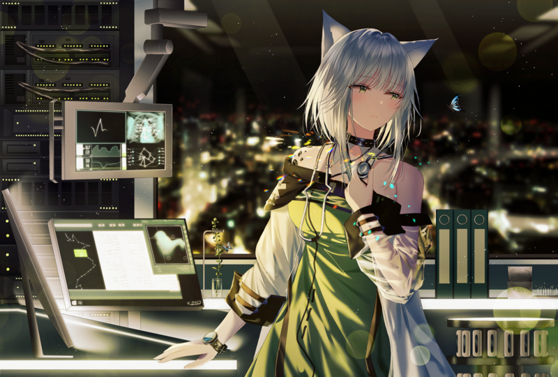 Arknights, white hair, hospital, junpaku karen, Kaltsit(Arknights)