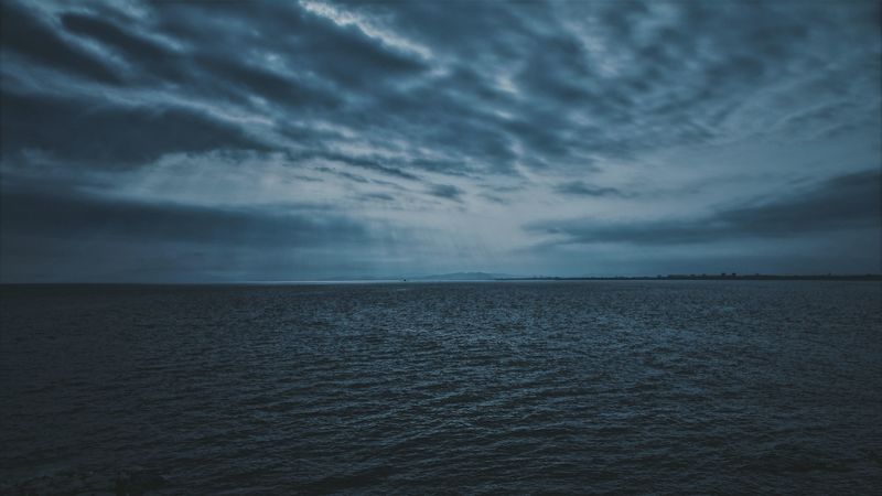 sea, ripples, twilight, horizon, clouds, 4k