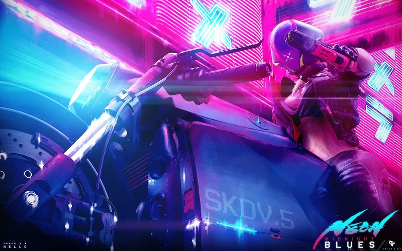 futuristic, cyberpunk, artwork, vehicle, cyan, pink