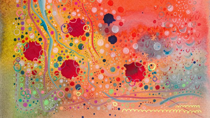 watercolor, patterns, paint, lines, circles, wavy, multicolored, 4k