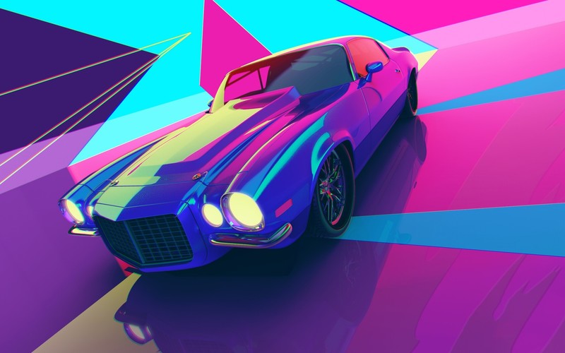 colorful, car, vehicle, artwork, synthwave, Chevrolet Camaro, pink