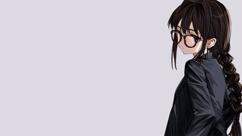 anime girls, simple background, looking at viewer, glasses, meganekko, brunette, long hair, anime, manga