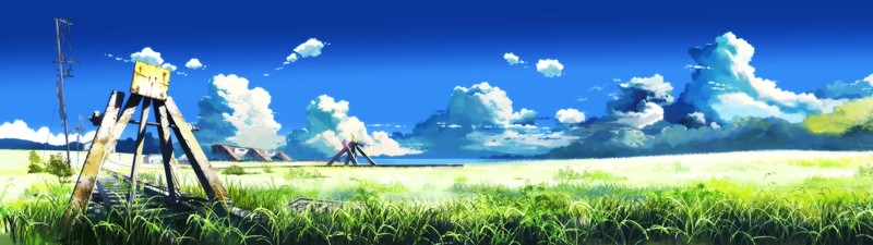 landscape, field, anime