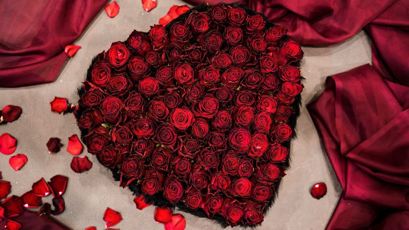 bouquet, roses, composition, heart, 4k