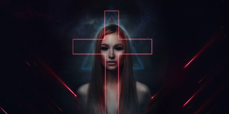 women, artwork, face, digital art, redhead, crucifix, black eyes, blood, dark, red, frontal view, cross