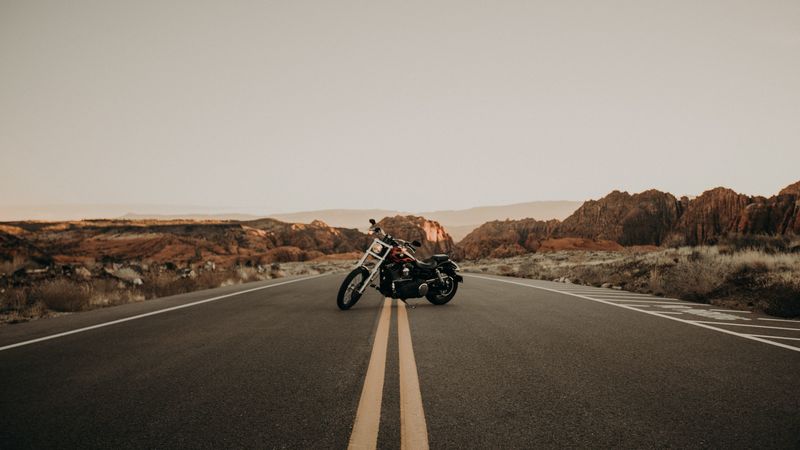 motorcycle, road, marking, asphalt, 4k
