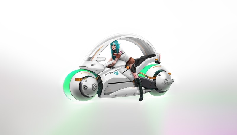 futuristic, digital art, vehicle, simple background, white background, Dragon Ball, Bulma