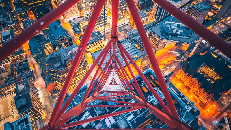 city, aerial view, construction, toronto, canada, 4k