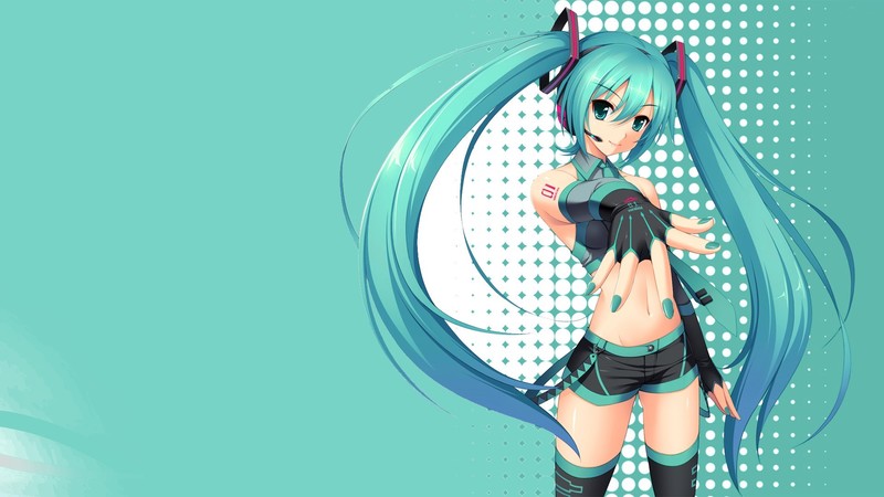 Hatsune Miku, anime girls, anime, illustration, aqua, cyan hair, cyan background, cyan