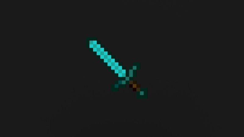 Minecraft, video games, pixel art, sword, turquoise