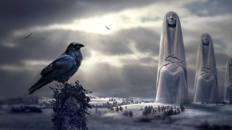 raven, bird, photoshop, mystical, sculptures, 4k