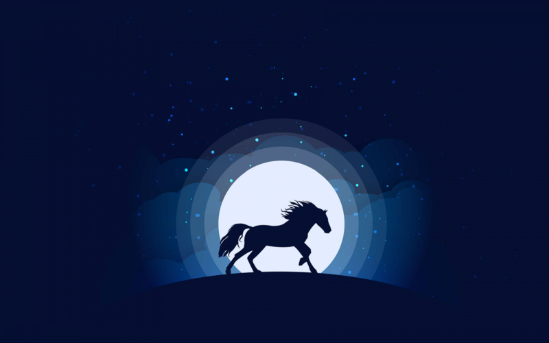 artwork, digital art, minimalism, horse, animals, Moon, stars, night