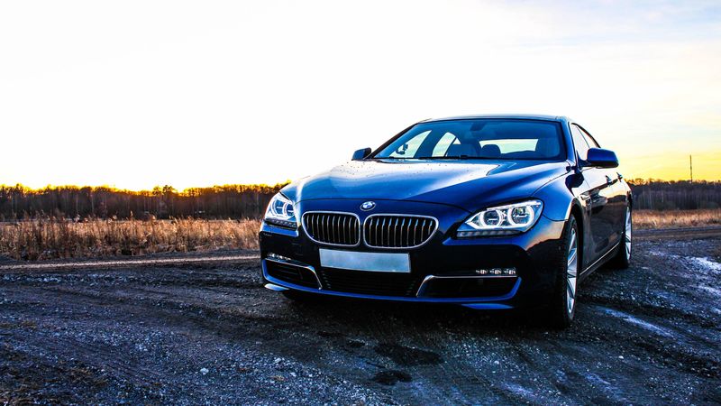 bmw 6, bmw, car, front view, sunset, 4k