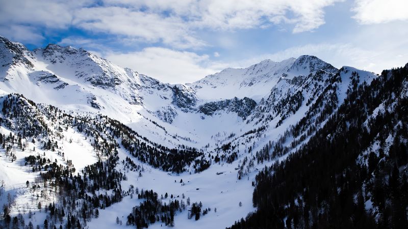 mountains, snow, alps, clouds, snowy, 4k