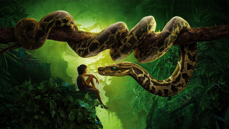 The Jungle Book, children, animals, snake, forest, jungle, trees, green, serpent, python