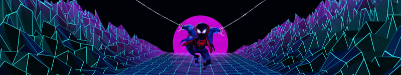 Spider-Man, into the spiderverse, neon, time travel, Web Comic, 1980s, wide angle, multiple display, ultra-wide