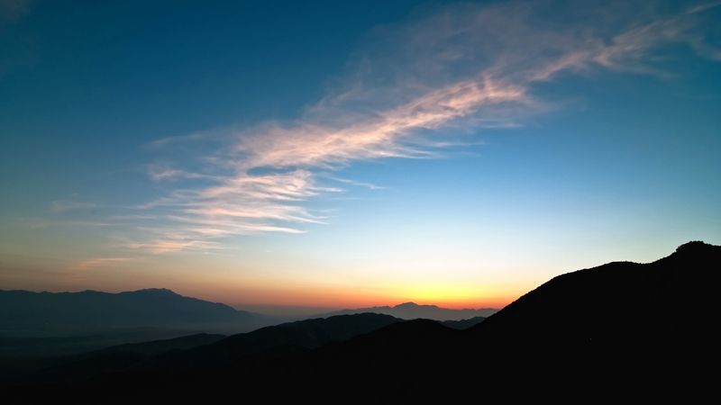 mountains, sunset, horizon, sky, clouds, california, 4k