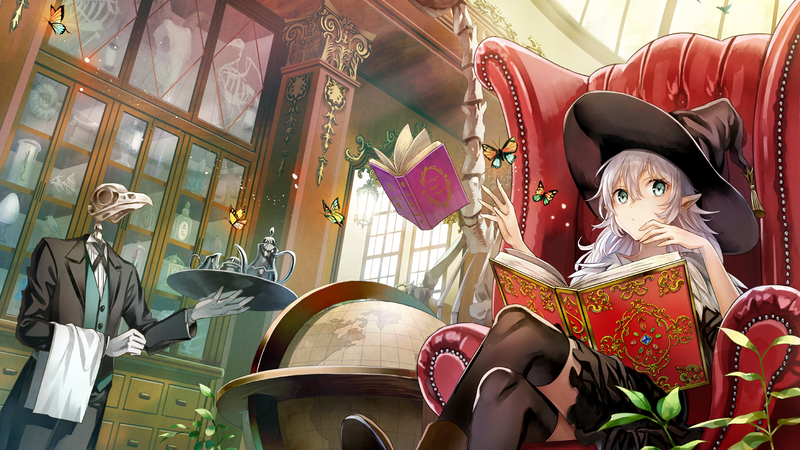 anime, anime girls, fantasy art, witch, low-angle