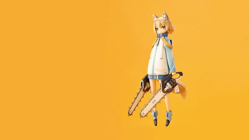 anime, weapon, yellow, yellow background, chainsaws, cat ears